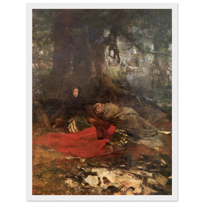 Dawn after the Battle of Langside by John Lavery print in a slim white frame, straight-on view