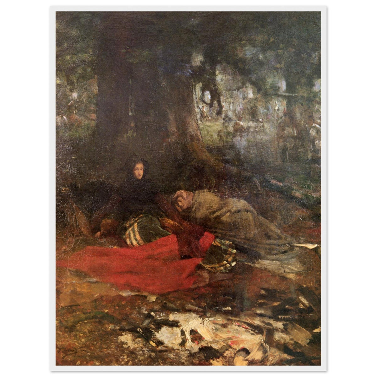 Dawn after the Battle of Langside by John Lavery print in a white frame
