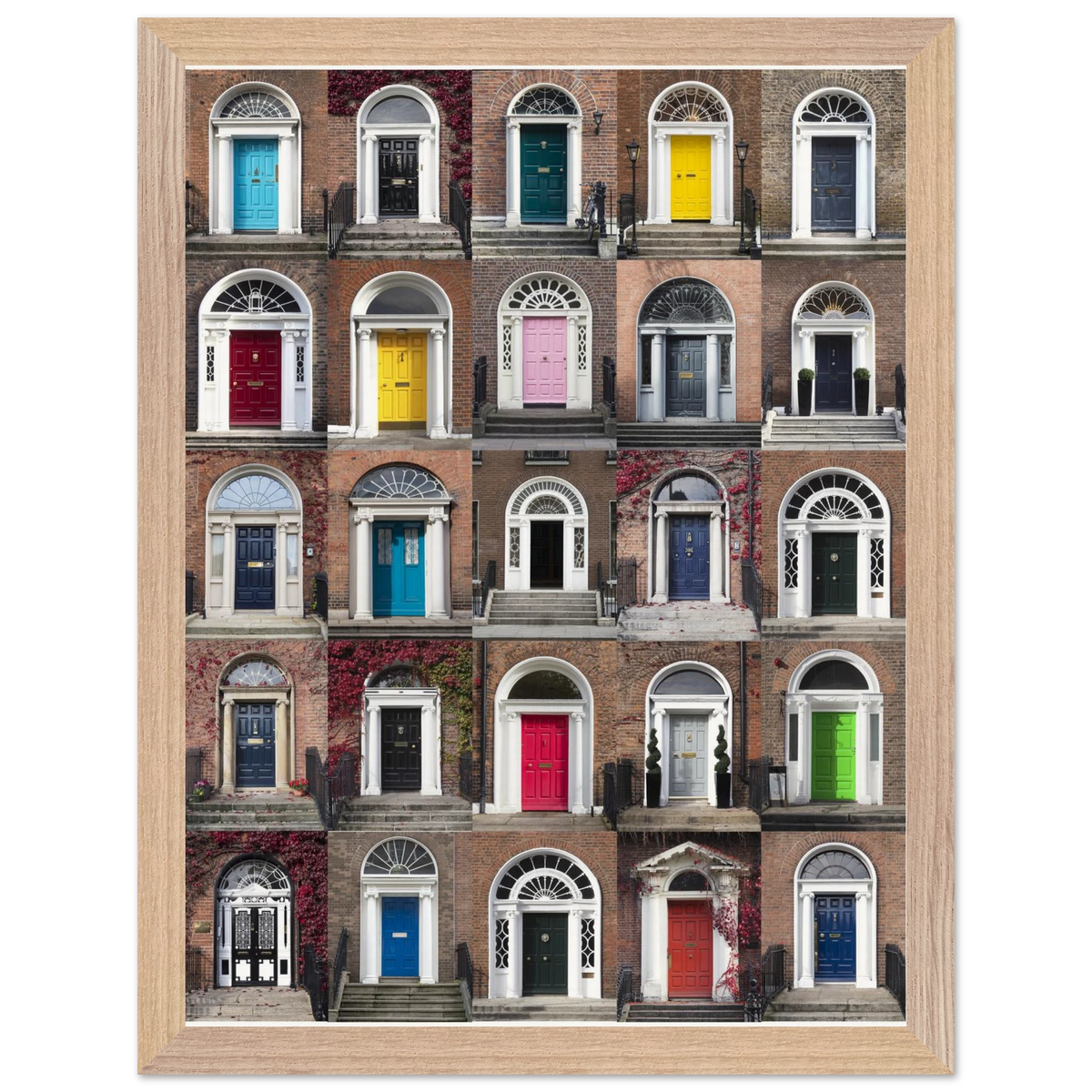 Colorful Georgian doors of Dublin framed wall art ready to hang