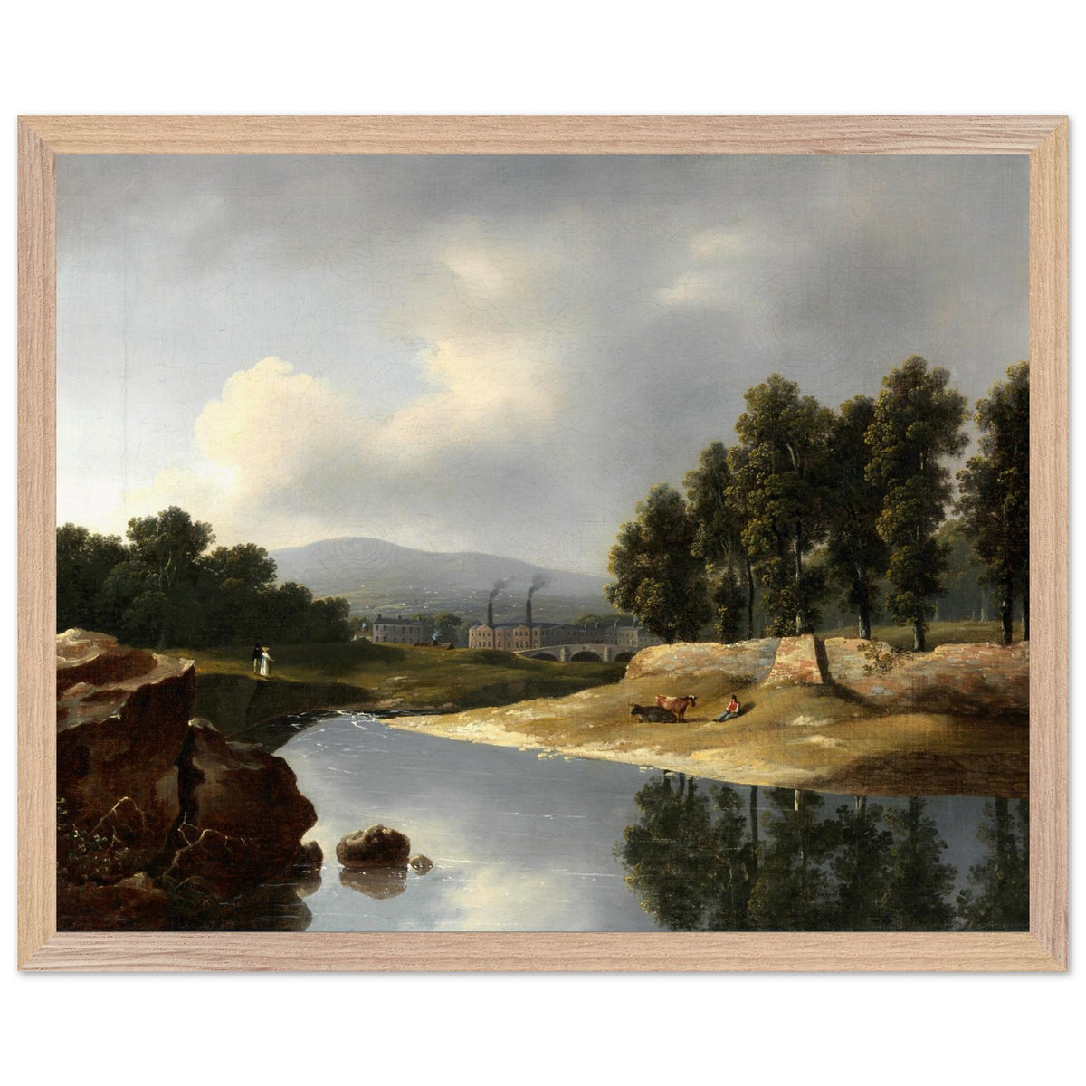 Duffy's Cotton Mills, Ballsbridge by James Arthur O'Connor in a natural oak frame, straight-on view