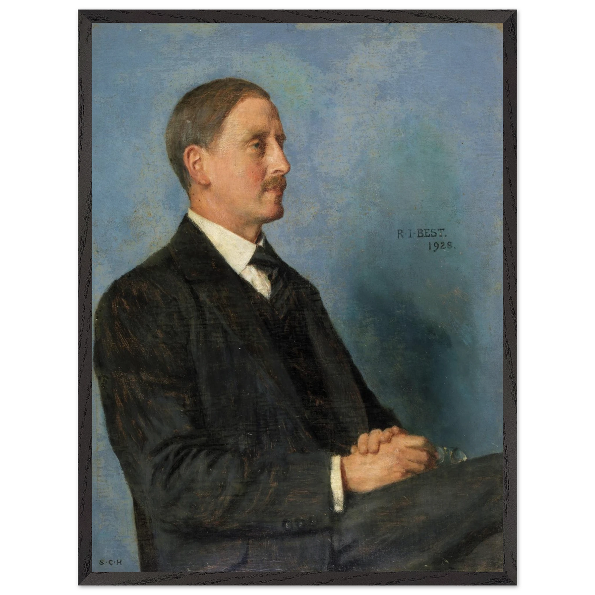 Portrait of Richard Irvine Best by Sarah Cecilia Harrison, art print in a black frame, 60x80 cm