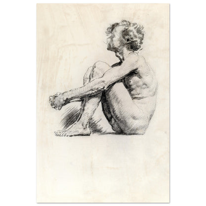 A Seated Male Nude by Irish Artist Sarah Henrietta Purser Art Print – room setting display | Buy Irish Art