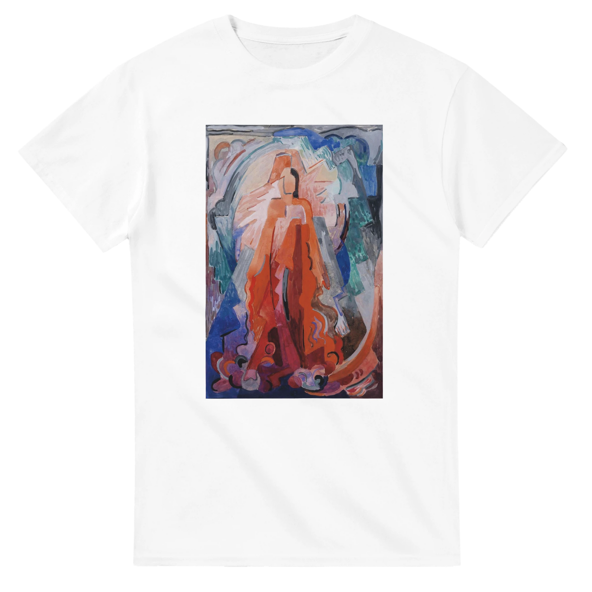 Have Trodden the Winepress Alone by Mainie Jellett – Heavyweight Unisex T-Shirt – lifestyle worn view | Buy Irish Art