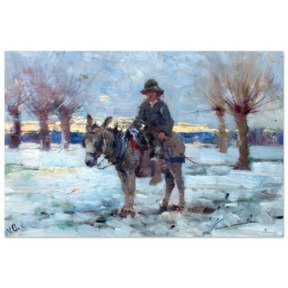 Boy on a Donkey in a Snowy Landscape by Irish Artist Walter Frederick Osborne Art Print – Irish wall art print | Buy Irish Art