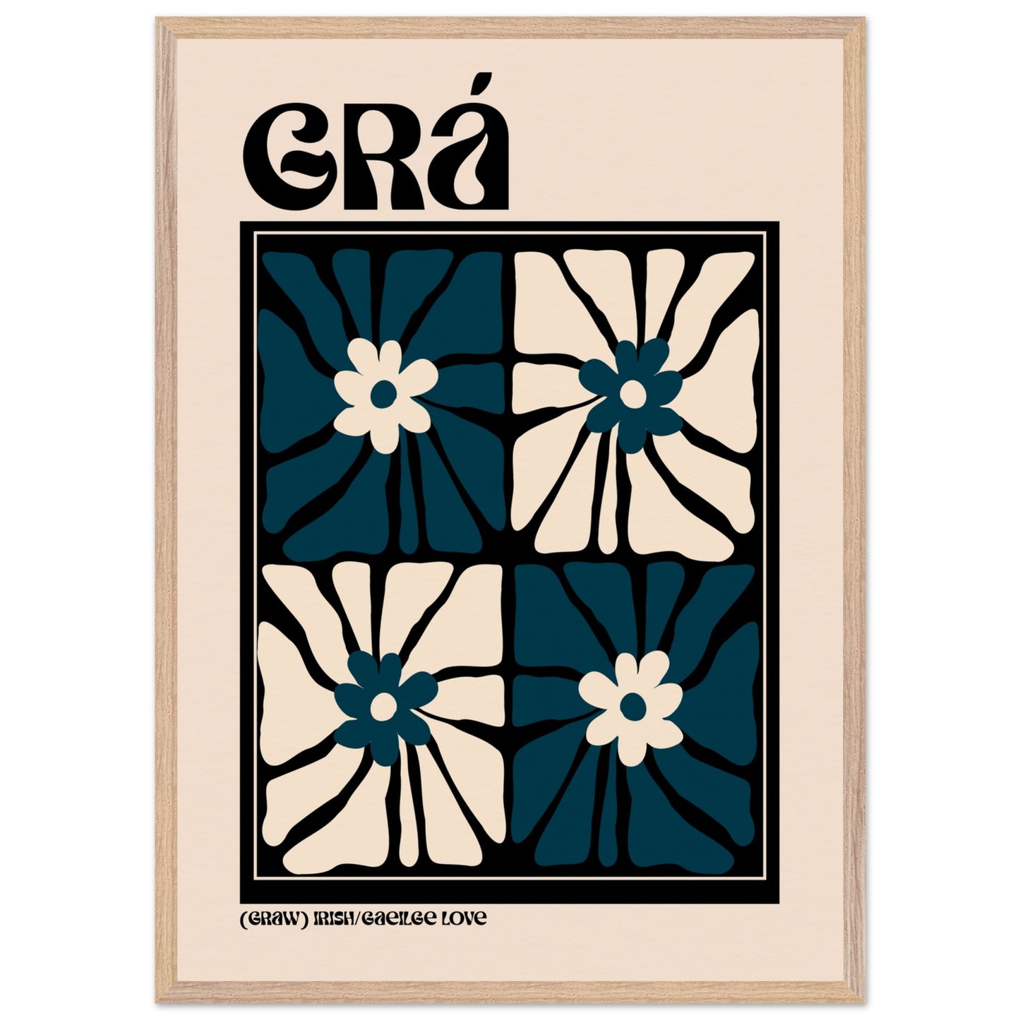 Grá Irish language love print — bold lettering with delicate botanical detail