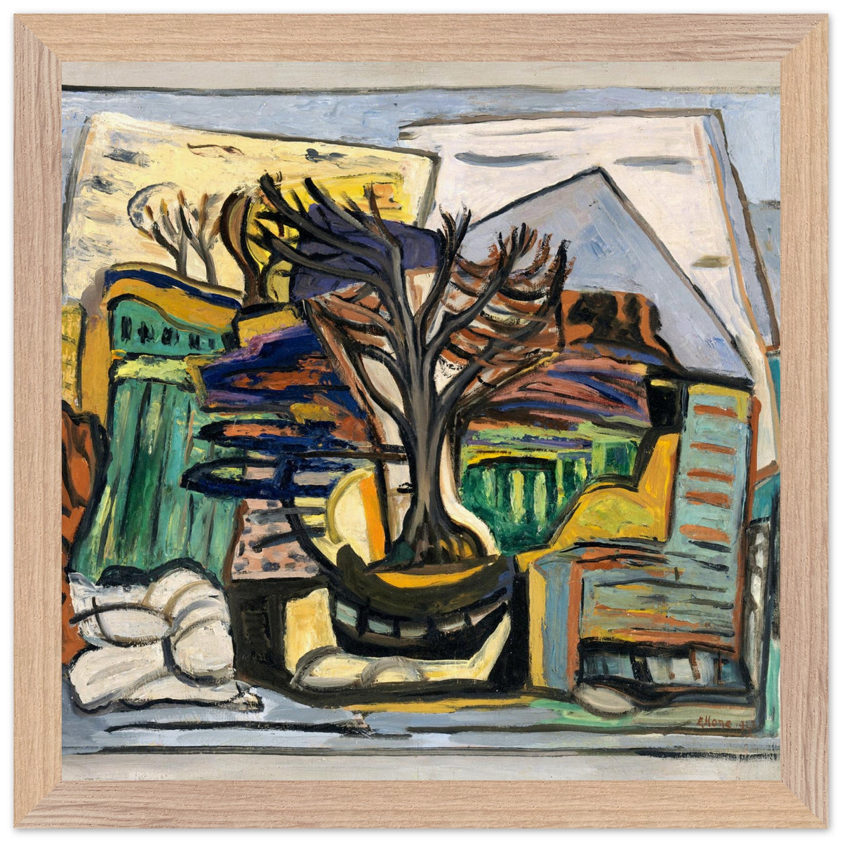 A Landscape with a Tree (1943) by Evie Hone – 30x30 cm framed in oak wood frame