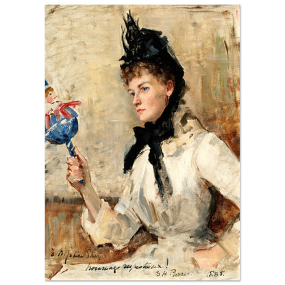 A Lady Holding a Rattle  by Irish Artist Sarah Purser Art Print – framed print close-up | Buy Irish Art