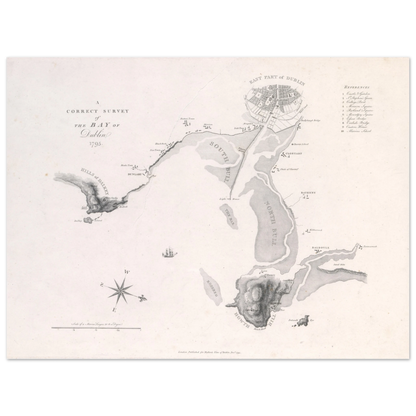 A Correct Survey of the Bay of Dublin, 1795 – James Malton Map Print – framed print close-up | Buy Irish Art