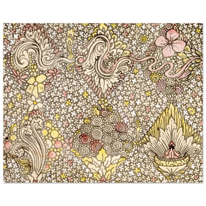 Floral Textile Design Art Print by Irish Artist Harry Clarke – size comparison view | Buy Irish Art