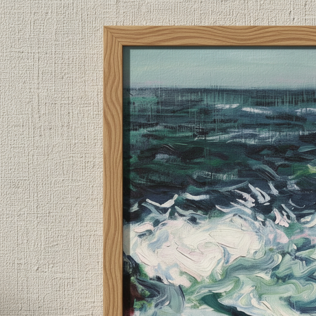 Detail of Marée Montante by Roderic O'Conor showing green sea swell and the oak frame edge