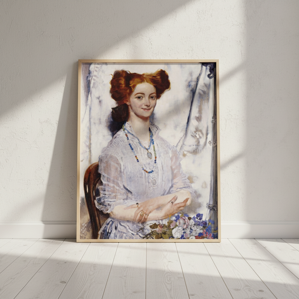 Young Ireland, Grace Gifford print in an oak frame leaning against a white wall in a bright room