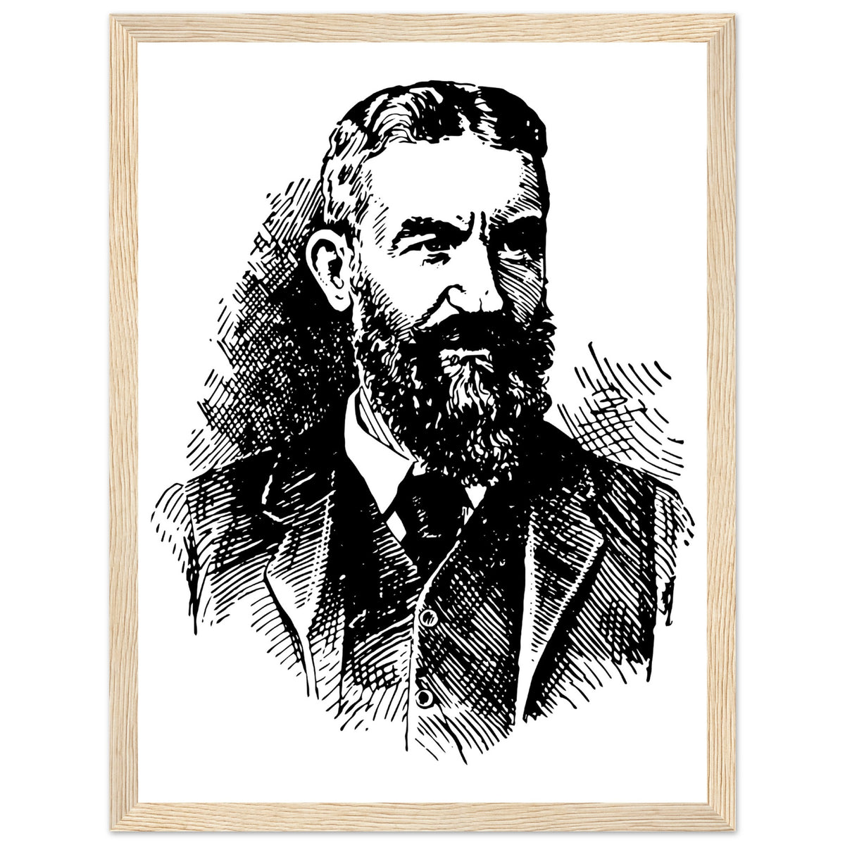 George Bernard Shaw portrait print in a light oak frame