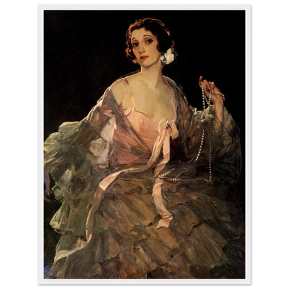 Hazel in Rose and Grey by John Lavery, woman in rose and grey chiffon, print with white edge