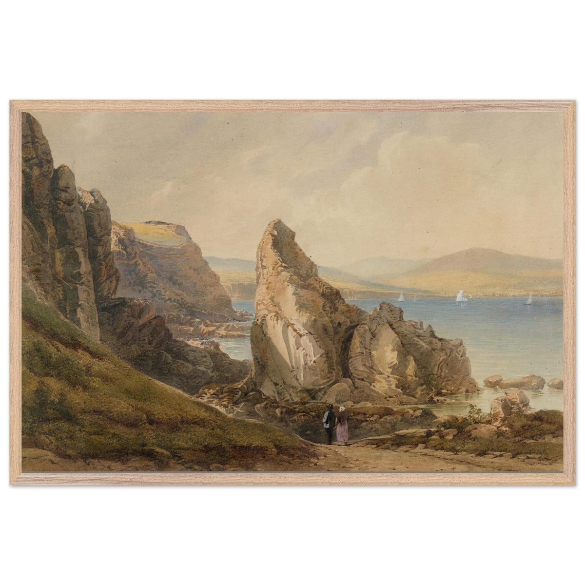 Henry Newton A Bay near Howth print in a light oak frame