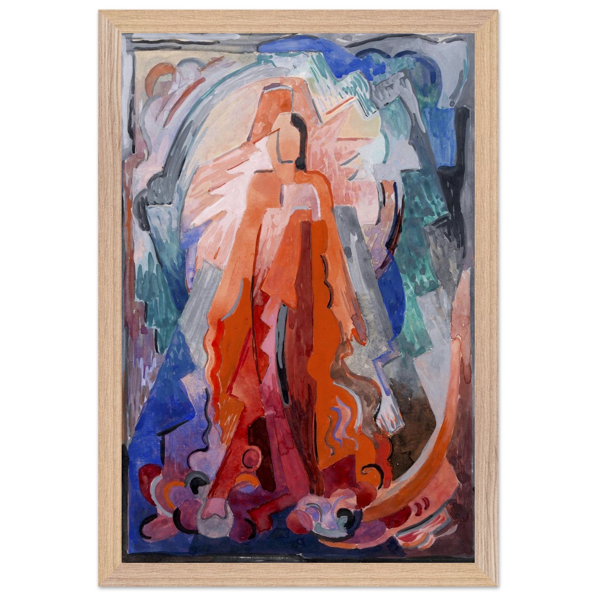 Framed Collector’s Edition print of I Have Trodden the Winepress Alone by Mainie Jellett in natural wood frame