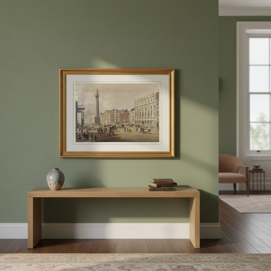 Sackville Street, Dublin by Michael Angelo Hayes displayed in an elegant Irish period-home living room