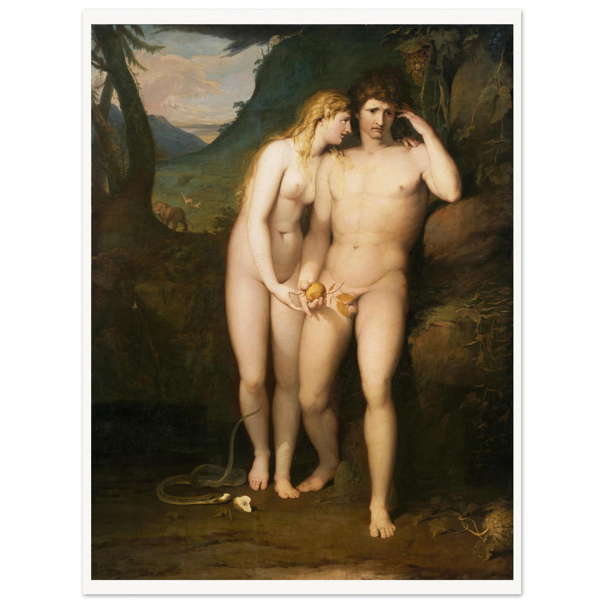 James Barry The Temptation of Adam, nude Adam and Eve beneath a mountain landscape