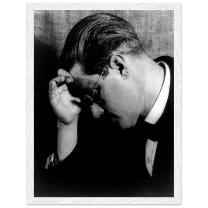 James Joyce black and white photographic print in a white frame with a white border