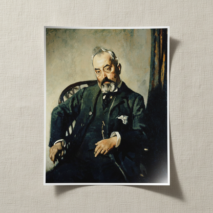 Timothy Healy by William Orpen, unframed print curling on a linen surface