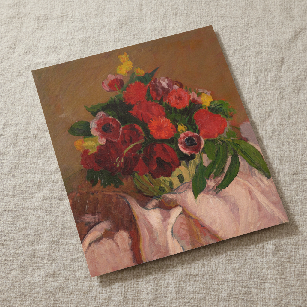 Mixed Flowers on Pink Cloth by Roderic O'Conor unframed print on textured linen
