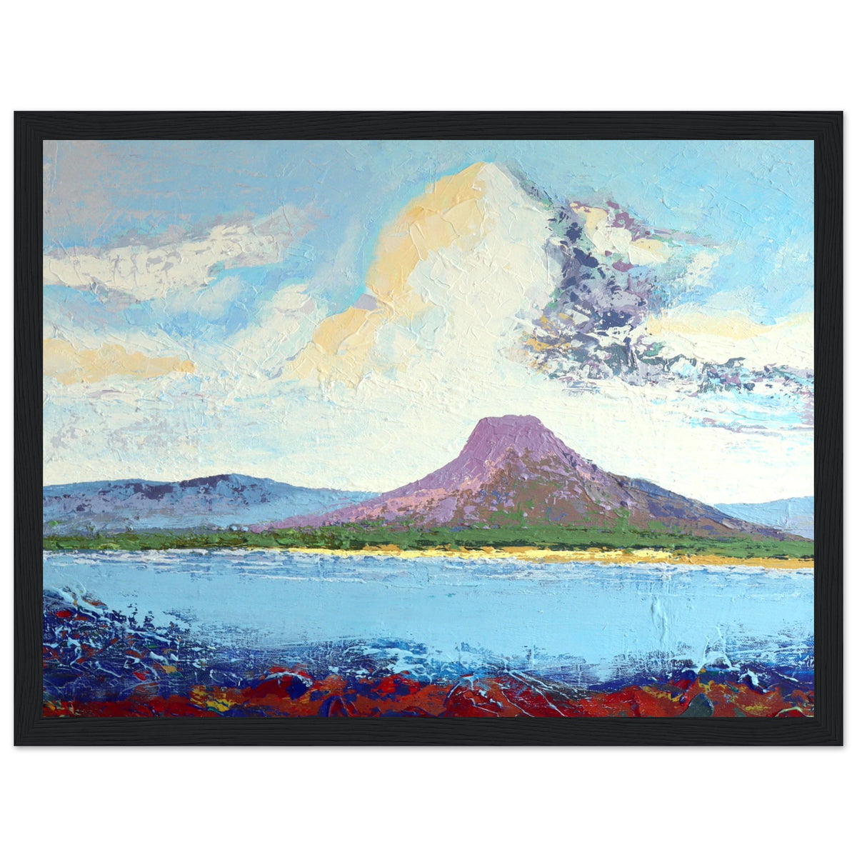 Lurig from the Shore landscape print in a thick black frame, wide crop