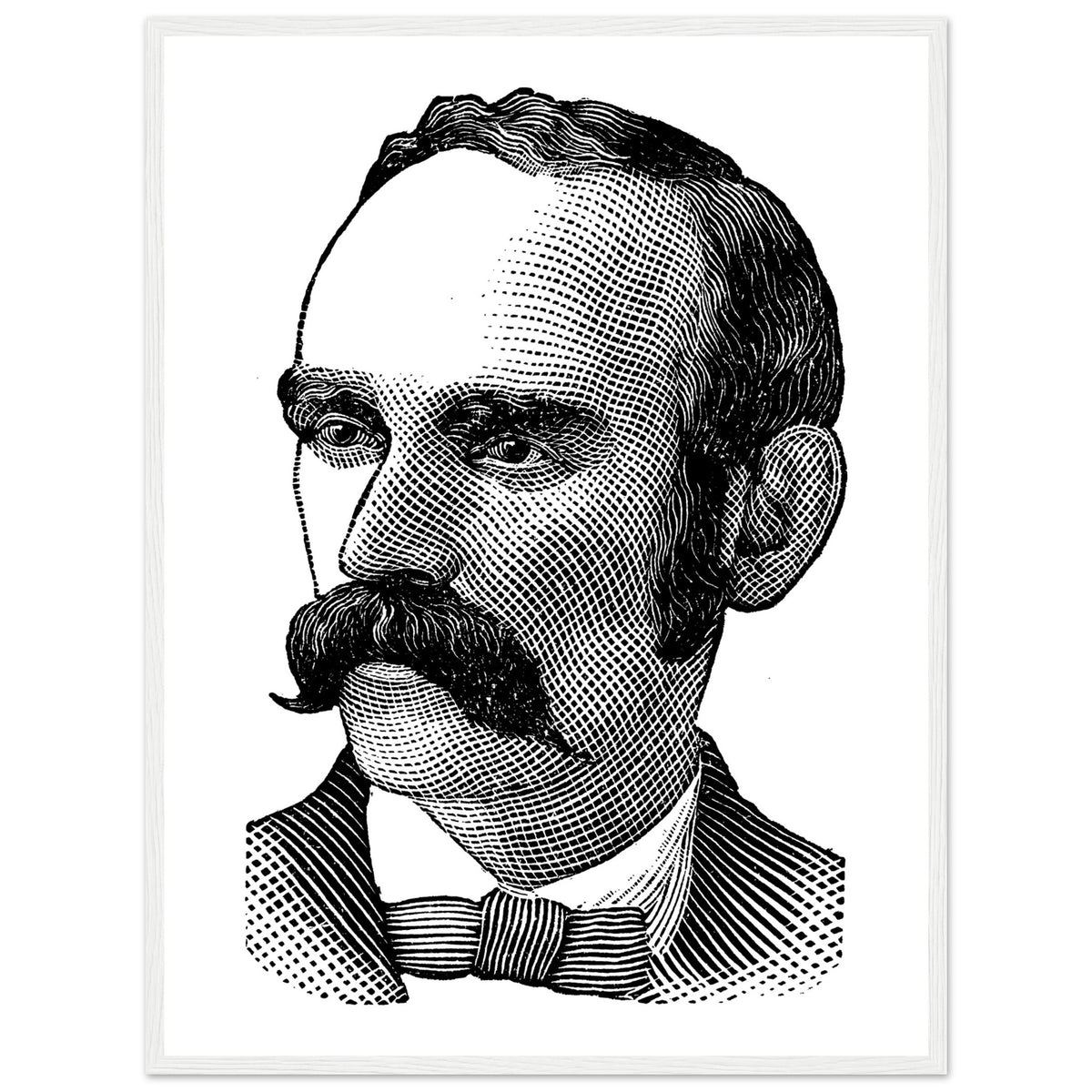 Michael Davitt line portrait in a slim white frame, full front view