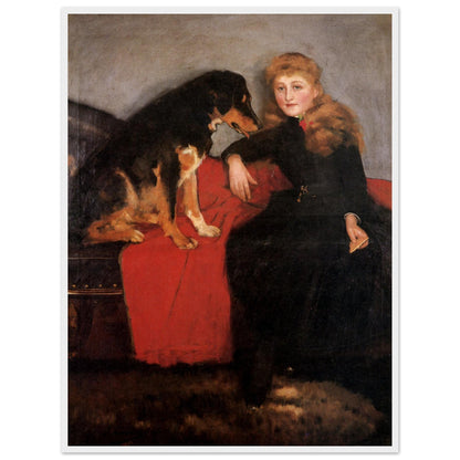 Miss Eva Fulton by Sir John Lavery in a white frame, red-haired young woman in a black dress