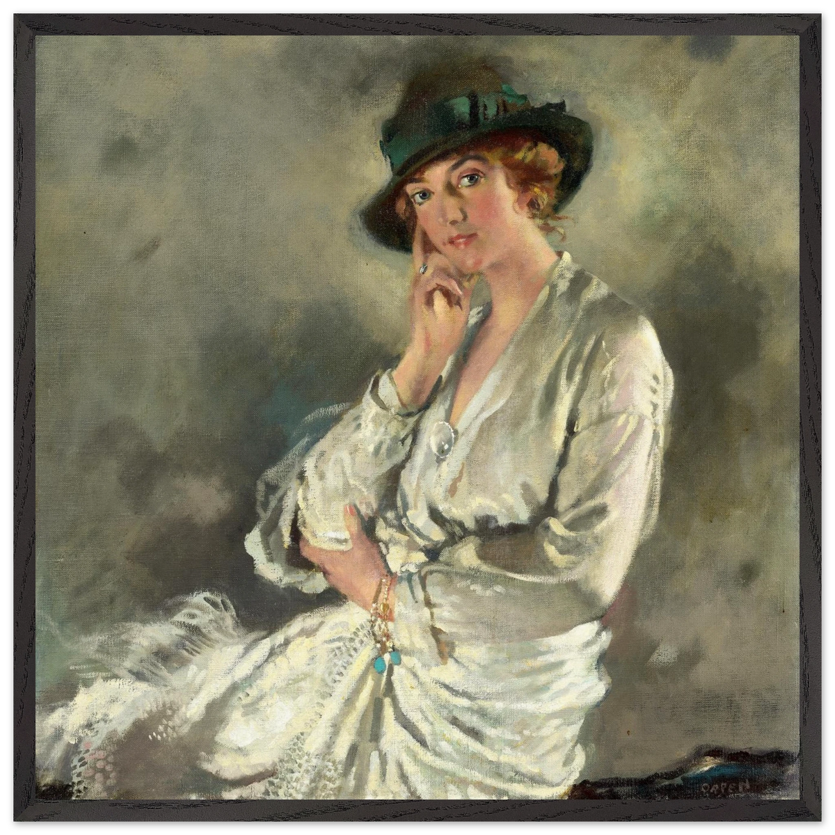 Mrs Charles S. Carstairs by William Orpen in a black frame with a thin white border