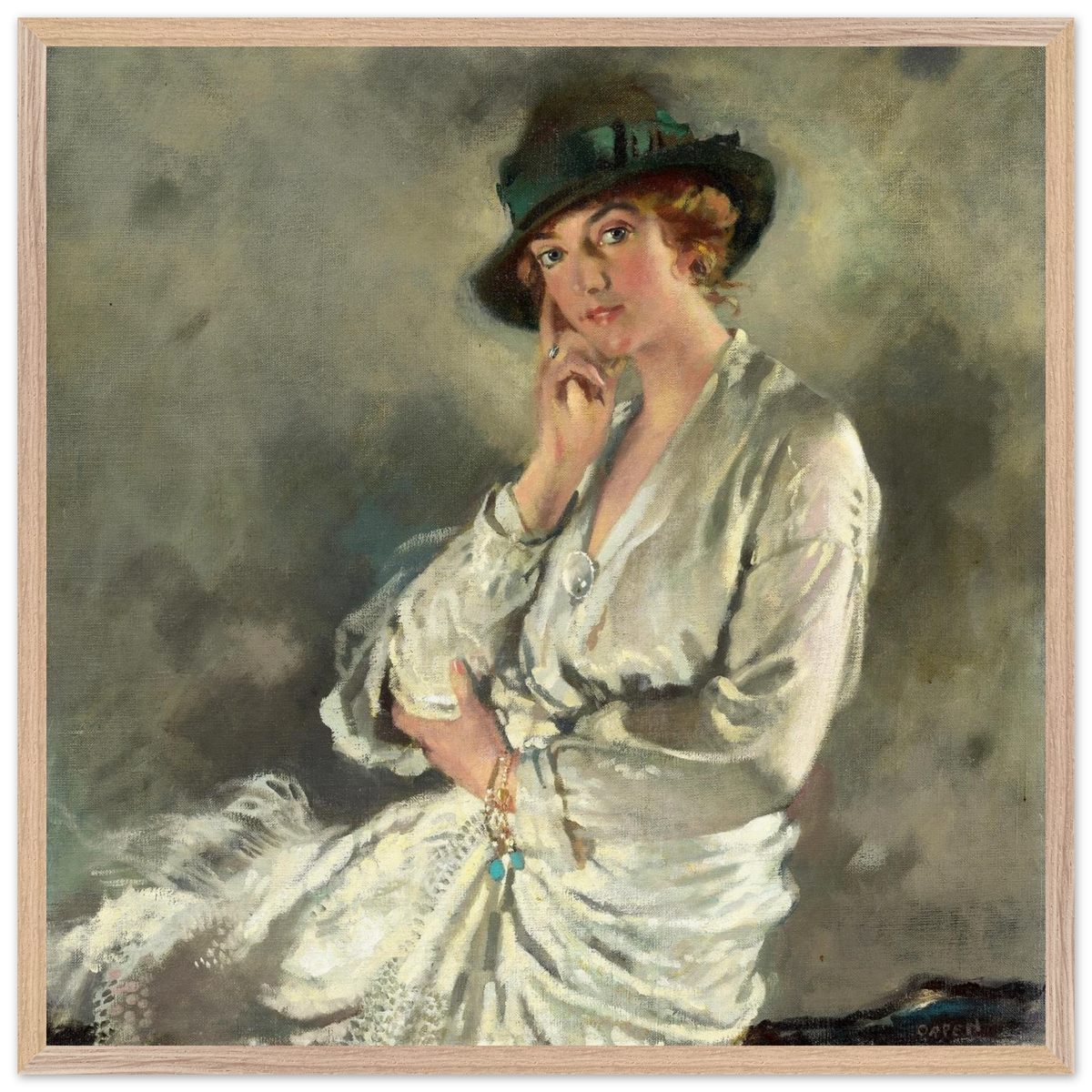 Mrs Charles S. Carstairs by William Orpen in a light oak frame, full-bleed