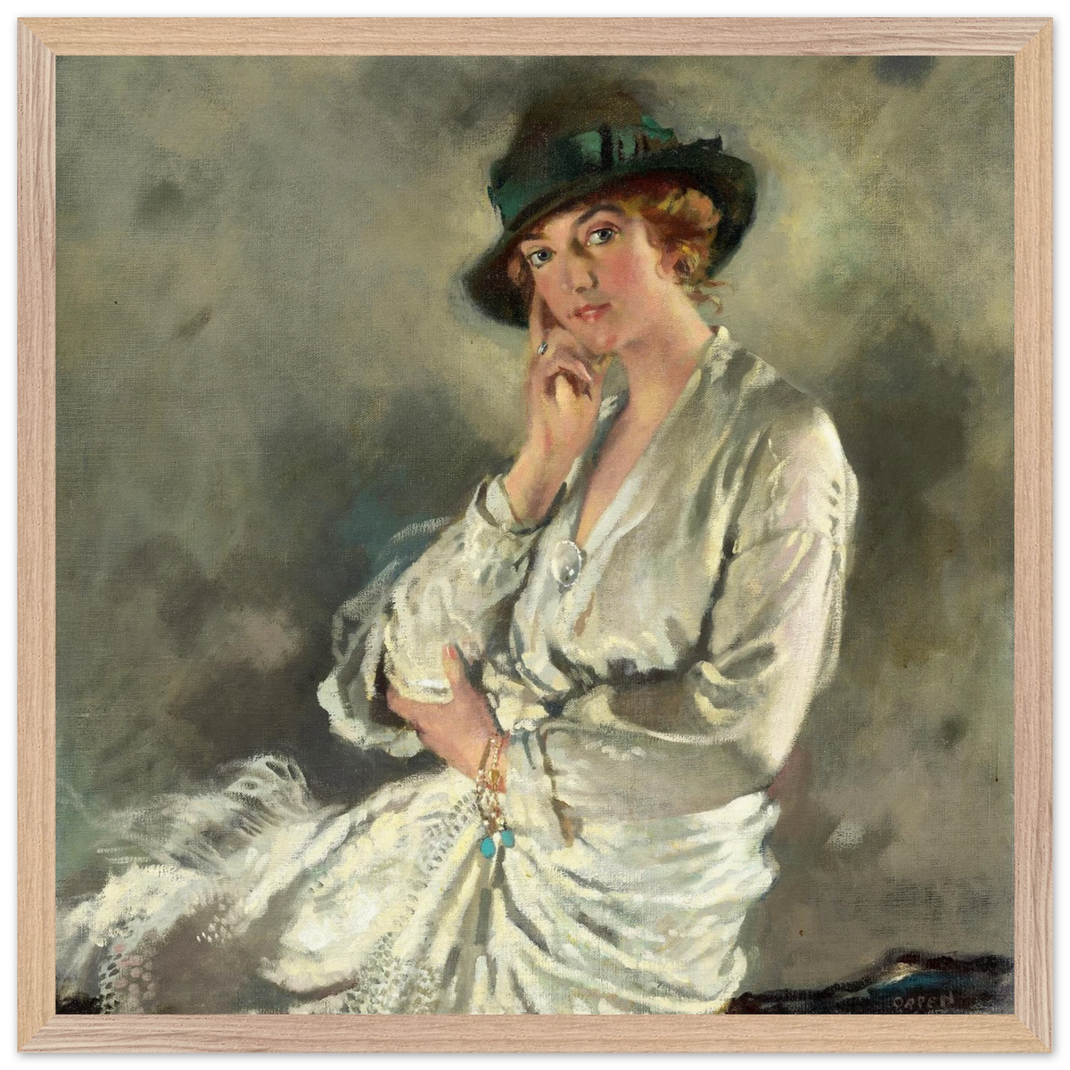 Mrs Charles S. Carstairs by William Orpen in a natural oak frame with a white border