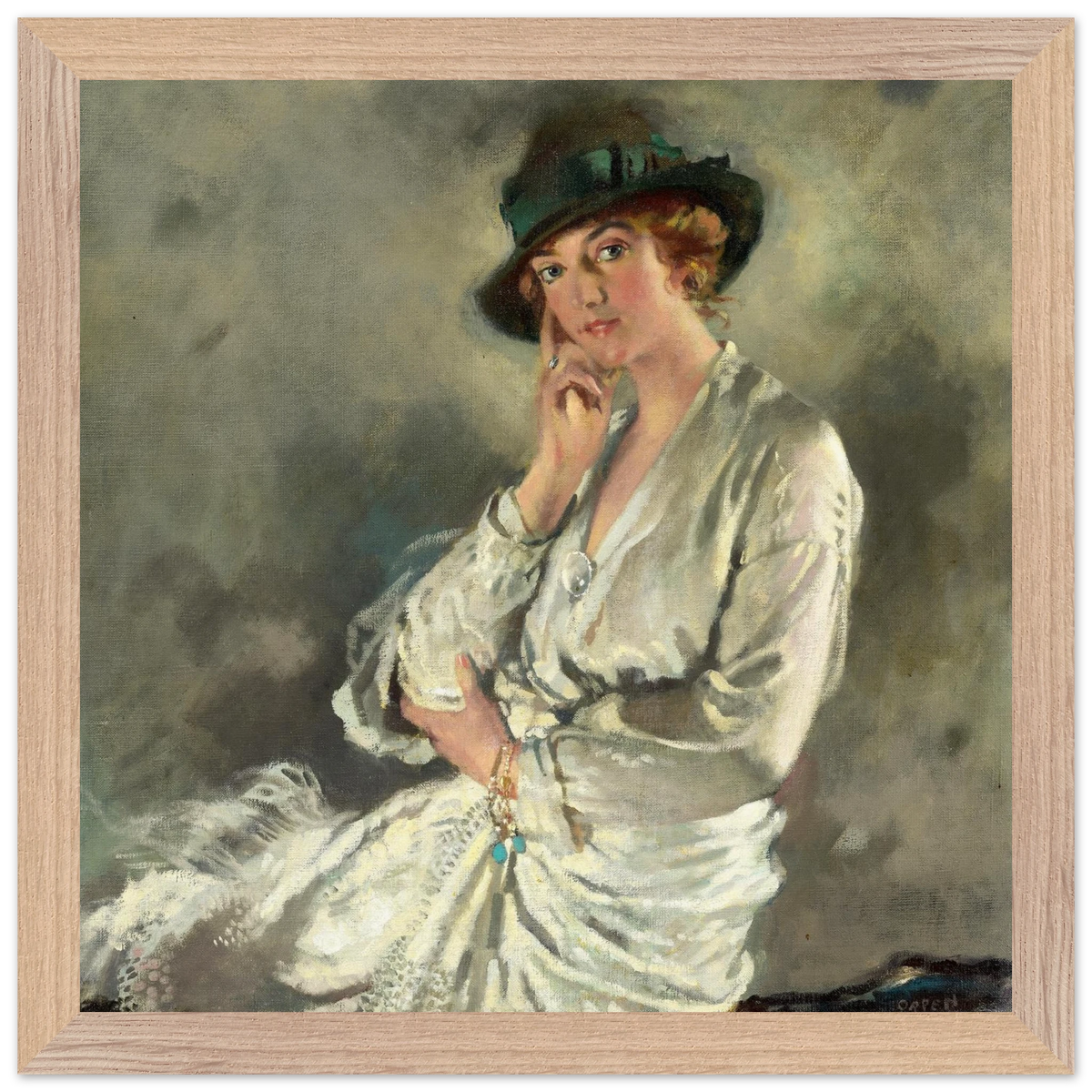 Mrs Charles S. Carstairs by William Orpen in a pale wood frame with a wide white border