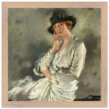 Mrs Charles S. Carstairs by William Orpen in a pale wood frame with a wide white border