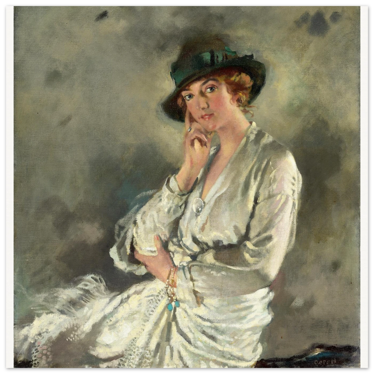 Mrs Charles S. Carstairs by William Orpen, unframed portrait print with hand to chin