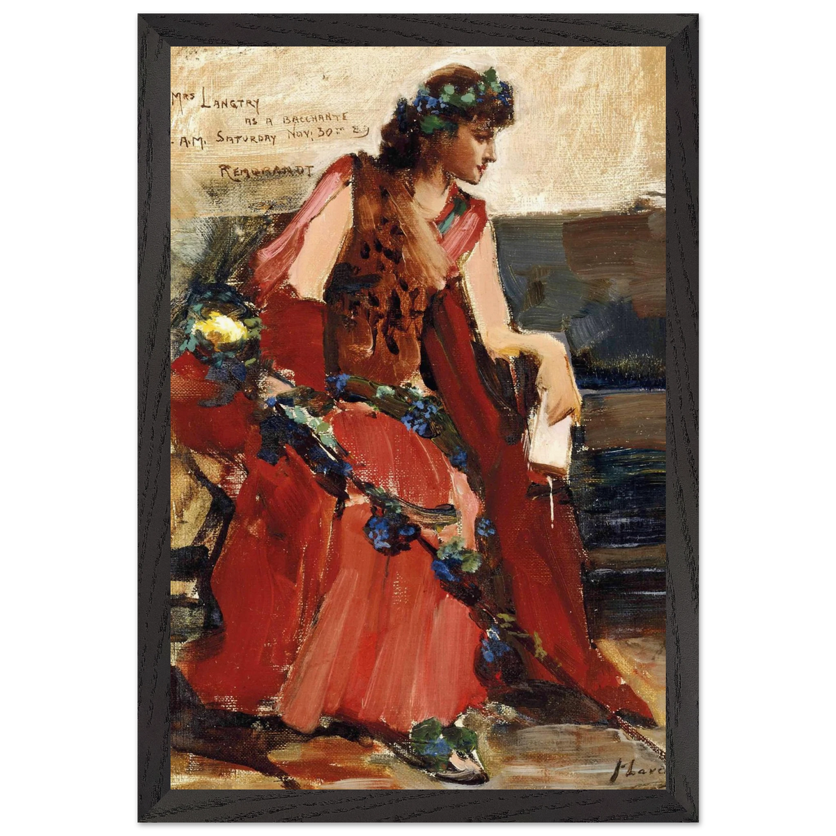 Mrs Langtry as a Bacchante by John Lavery in a black frame