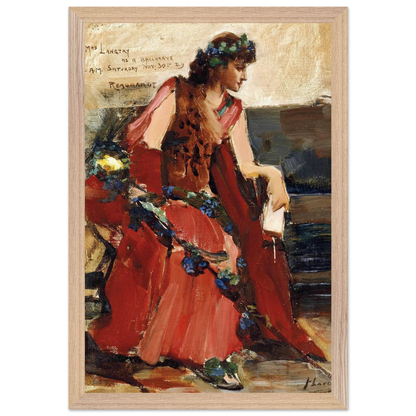 Mrs Langtry as a Bacchante by John Lavery in a natural oak frame