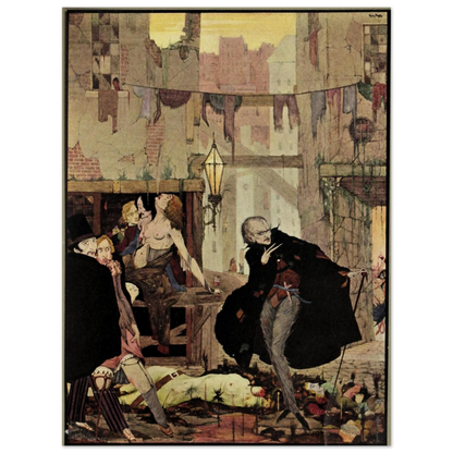 Noisome Quarter by Harry Clarke (1923) in a slim grey frame, sepia gothic illustration