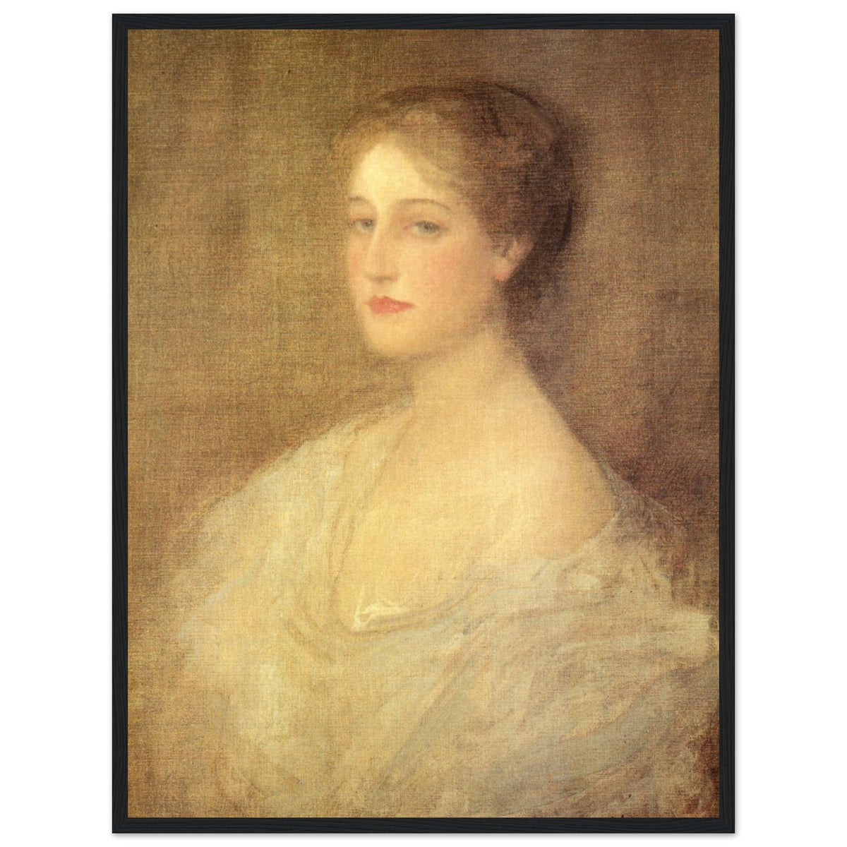 Nora (c.1896) by Sir John Lavery in a black frame, soft portrait in cream and gold
