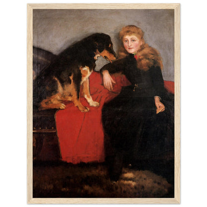 Oak-framed Sir John Lavery portrait of Miss Eva Fulton, straight-on view