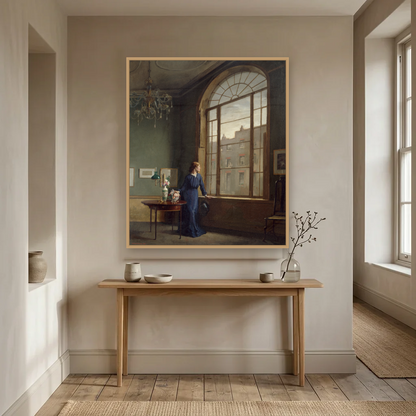 Window in London Street art print, framed and hung in a hallway