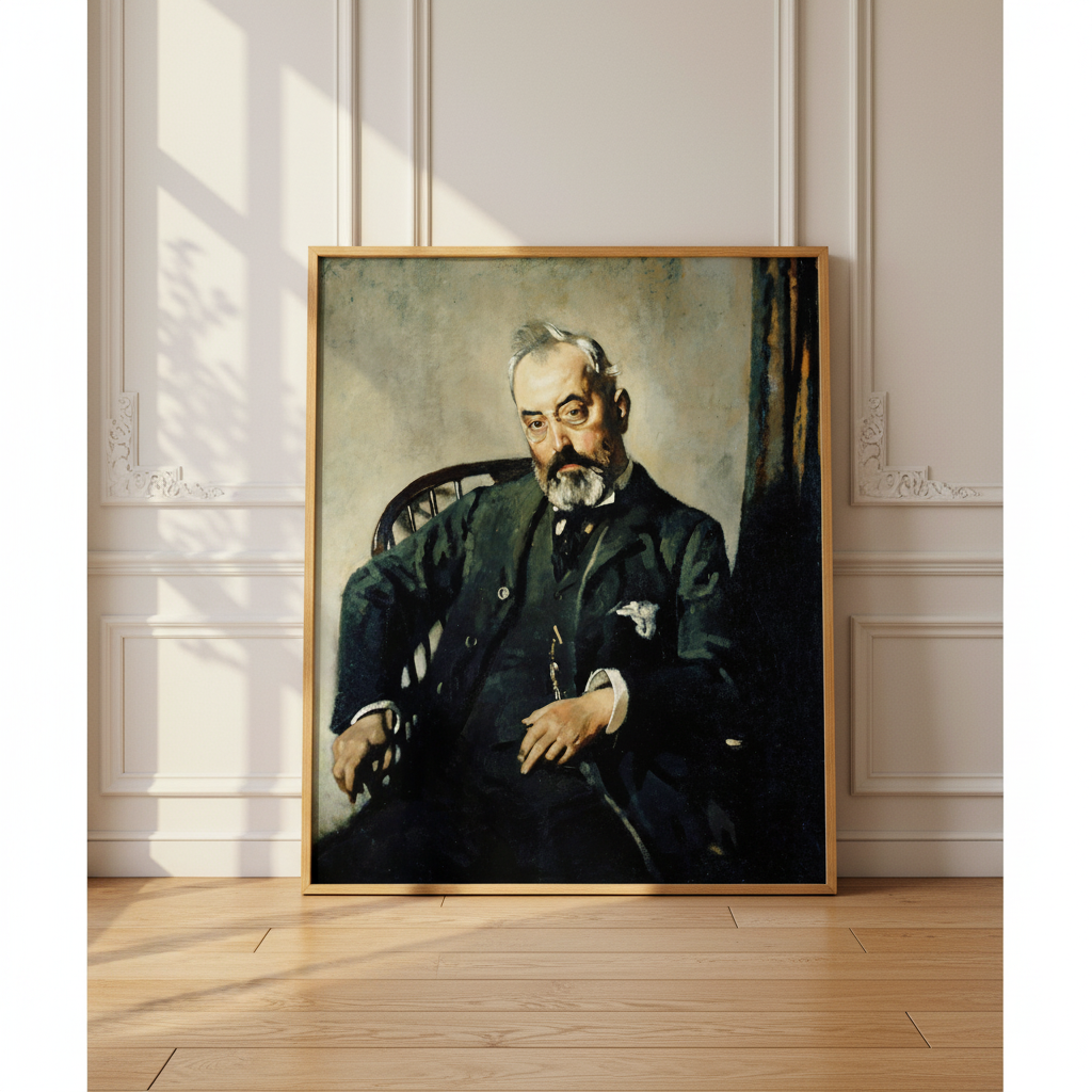 Timothy Healy by William Orpen in an oak frame leaning against a panelled wall