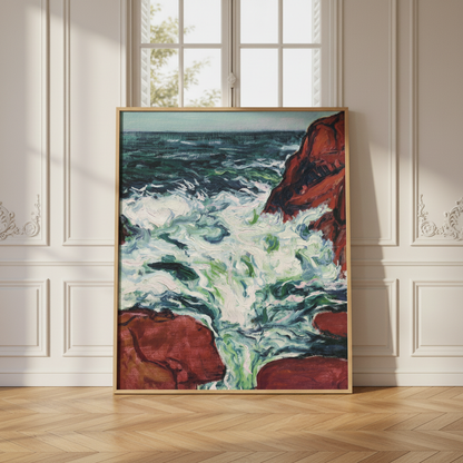 Marée Montante by Roderic O'Conor in an oak frame leaning in a panelled room on a herringbone floor