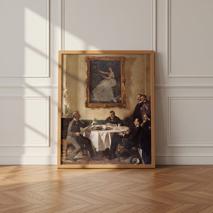 William Orpen Homage to Manet in a gold frame leaning on a panelled wall on a parquet floor