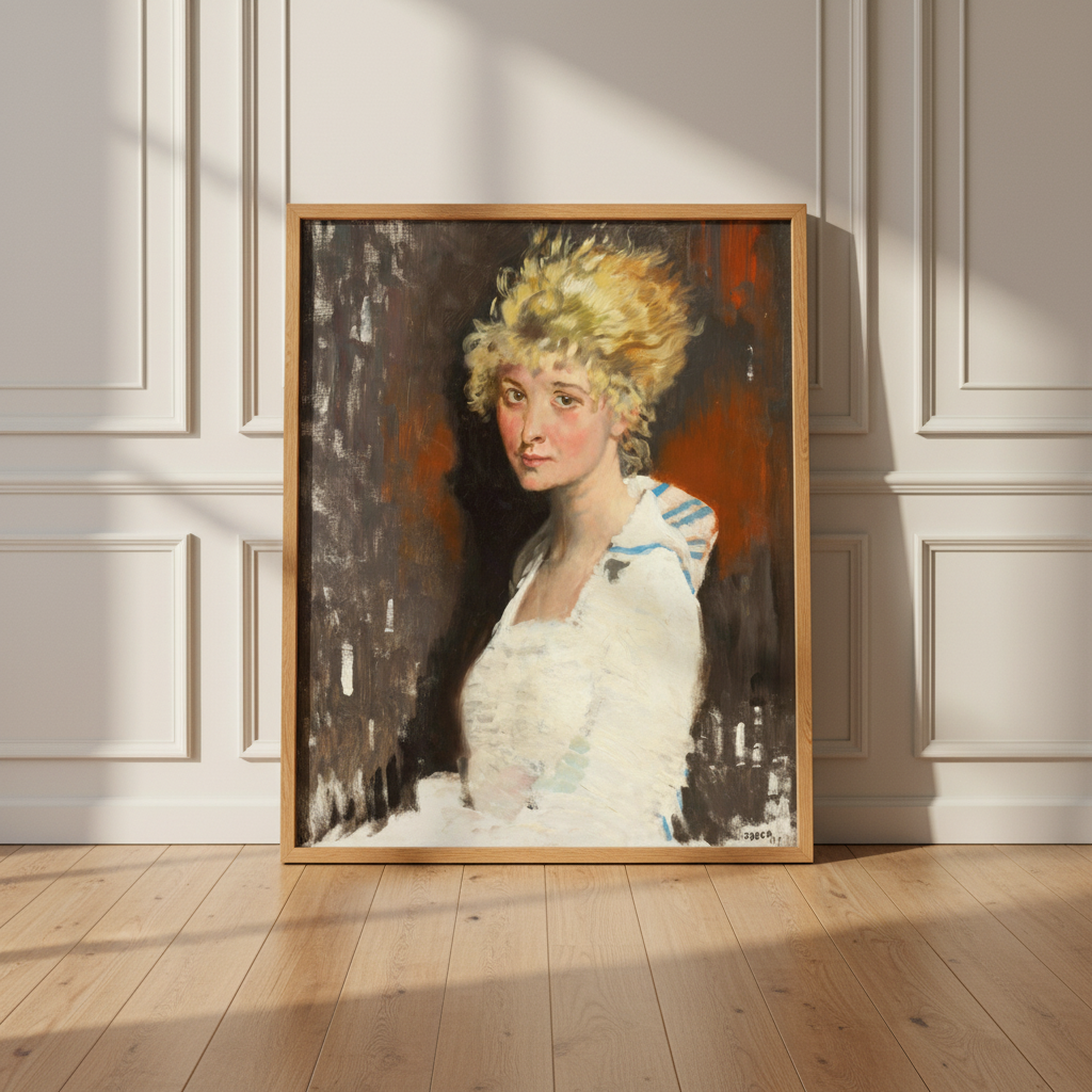 The Artist's Model, Yvonne by Orpen in an oak frame leaning in a panelled room on a wooden floor