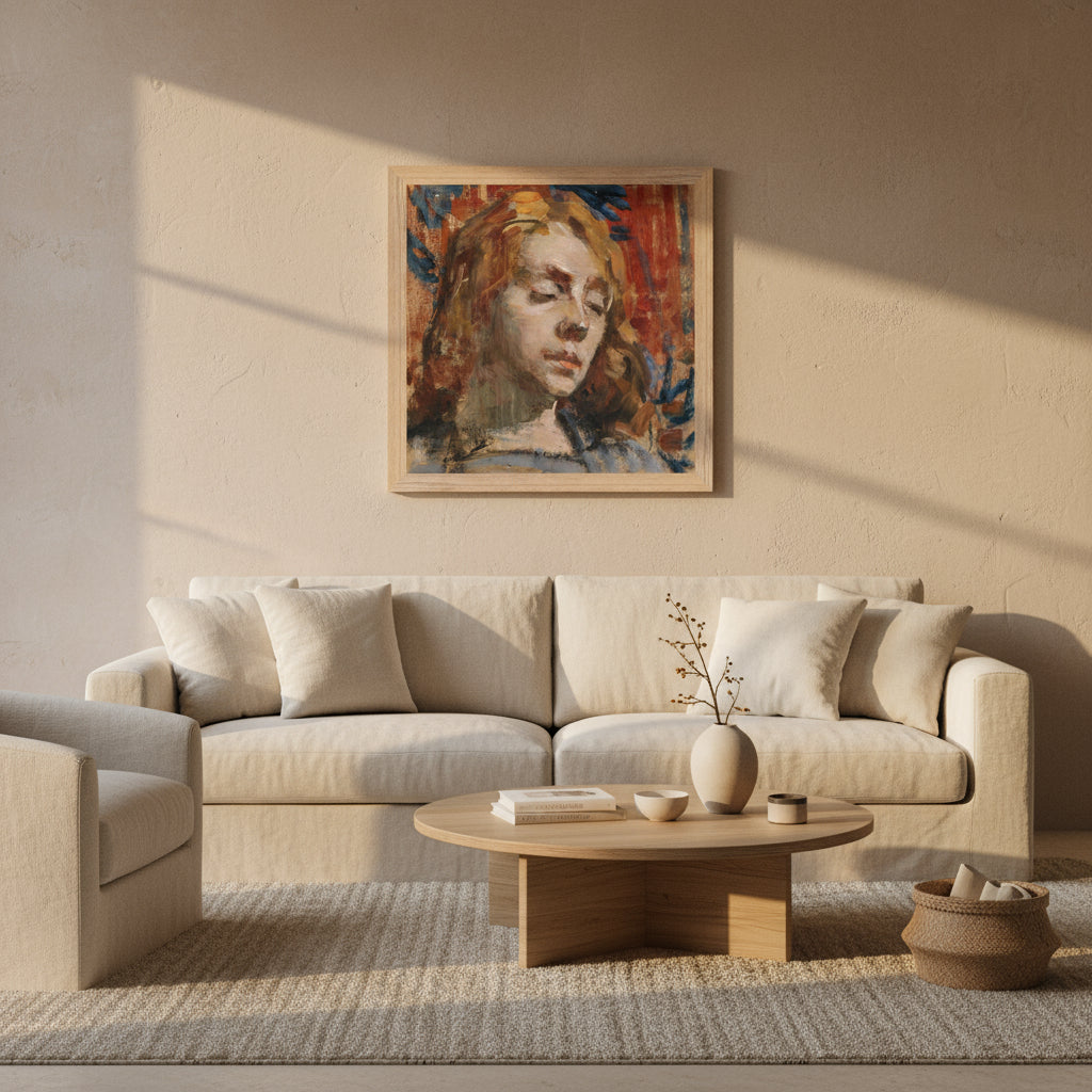 Portrait of Kathleen Behan Mother of all Behan's by Irish Artist Sarah Henrietta Purser Art Print Natural oak wooden frame 
