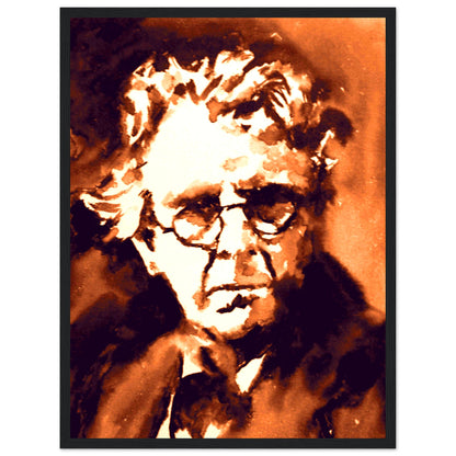 Portrait of the poet W. B. Yeats in a slim black frame on a white background