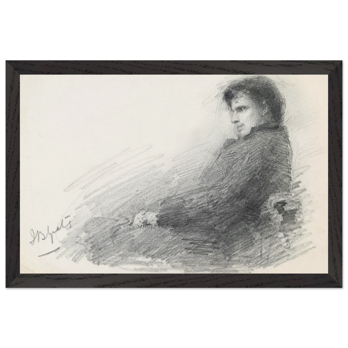 Framed portrait of young W.B. Yeats in black frame