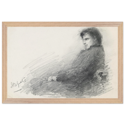 Framed portrait of young W.B. Yeats in wood frame