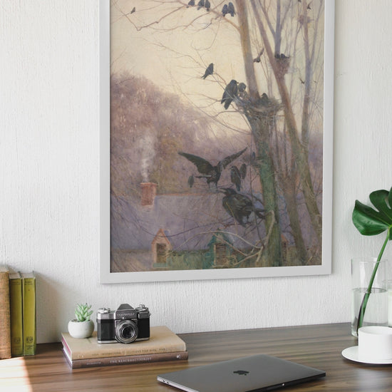 Video of Shades of Evening by Mildred Anne Butler in white frame above office desk