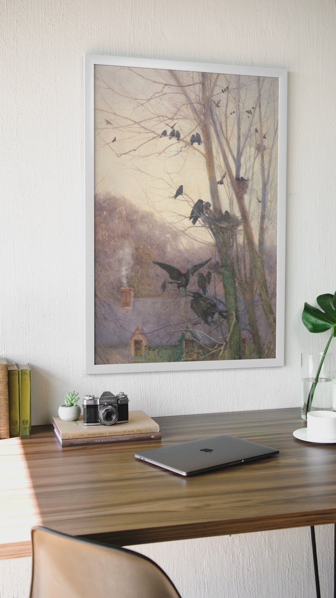 Video of Shades of Evening by Mildred Anne Butler in white frame above office desk