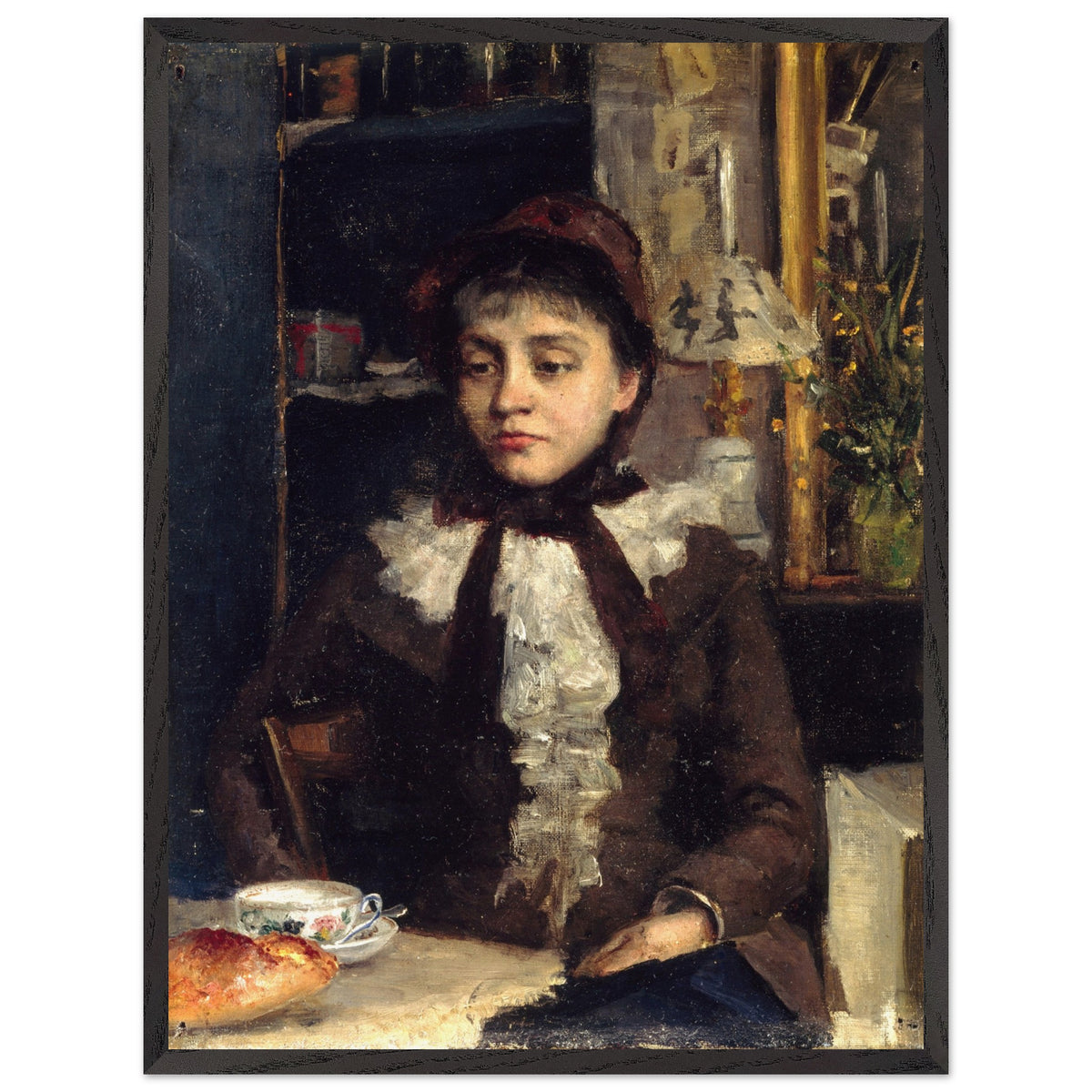 Sarah Purser Le Petit Déjeuner framed in black, straight-on view